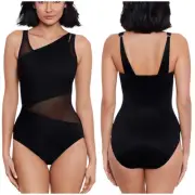 Miraclesuit NWT Network Azura One Piece Swimsuit Black Size 12 Mesh Panel