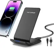 Wireless Charger Fast Wireless Charging Stand Compatible with iPhone 16 15 14 13 12 11 (Plus,Pro,Pro Max,Mini)/XS/XR/X,Samsung Galaxy S25 S24 S23 S22 S21 S20(Ultra,Plus)/Note 20/10,Pixel 9/87/6 Pro