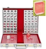 Chinese Mahjong, Game Set - Champagne Gold - with 144 Medium Size Tiles, a Wooden Case, Betting Sticks, 3 Dice, and a Wind Indicator - for Chinese Style Game Play(Pink)