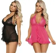 Gorgeous Two Layer Chiffon & Lace Razorback Babydoll Lingerie Small & Plus Size