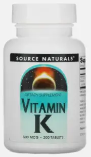 Source Naturals Vitamin K 500 mcg 200 Tablets Dairy-Free, Egg-Free, No