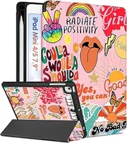 [Wazzasoft] for iPad Mini 4/5 Case, for iPad Mini 5th/4th Generation Cases Women Cute Girls Kids Folio Cover Girly Pretty Teens Aesthetic Fashion with Pencil Holder for Apple iPad 5/4 Mini Case 7.9 Inch