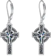 Celtic Cross Earrings Sterling Silver Celtic Tree of Life Earrings Abalone Shell