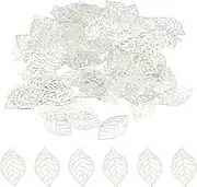 [uxcell] 23mm Leaf Pendants, 100 Pack Metal Tree Leaf Beads Bulk Leaves Charm Mesh for Jewelry Making Bracelet Necklace Earring Keychain Style 1, Silver