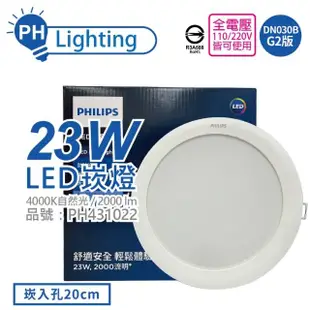 【Philips 飛利浦】4入組 LED DN030B 23W 4000K 自然光 全電壓 20cm 崁燈_PH431022