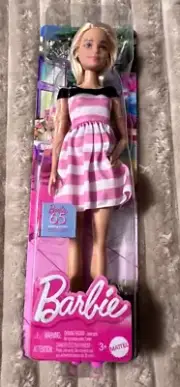 BARBIE 65TH ANNIVERSARY DOLL-PINK & WHITE STRIPED DRESS-NIB!