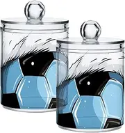 GAIREG Soccer Ball in Santa Hat Cotton Swabs Holder, Apothecary Jars Set of 2