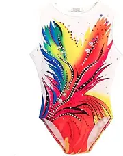 [JoyCan] Rhythmic Gymnastics Leotards Pure Manual Yellow Printing Diamond Girls Competition Performance