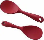 2Pcs Silicone Rice Paddle, Red Non Stick Heat Resistant Kitchen Rice Spoon, Silicone Rice Scooper, Rice Cooker Spoon, Works for Rice, Salads, Mashed Potato (Red, One Size)