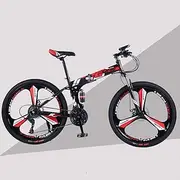 Mountain Folding Bike, 24"Double Disc Brakes Damping Mountain Bike 21 Speed High Carbon Steel Frame Unisex Variable Speed Folding Bicycle,Red