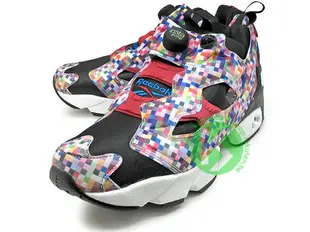 [27cm] 2016 限量登場 日本鞋舖 atmos x Reebok INSTA PUMP FURY OG NEON DIGI-CAMO PACK 黑彩虹 彩虹數位方格迷彩 充氣 慢跑鞋 (AR3806) !