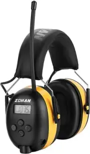 Durable Yellow Noise Reduction Headset with Digital AM/FM Radio & LCD Display