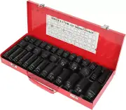 35Pcs 1/2 Inch Drive Deep Impact Socket Tool Set Metric Garage Workshop Tools,He