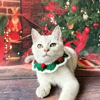 在飛比找樂天市場購物網優惠-『台灣x現貨秒出』毛球點綴白邊毛線寵物聖誕裝飾圍巾 寵物領巾
