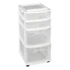 HOMZ 4-Drawer Cart Organizer with Removeable Wheels, Medium, White & Clear