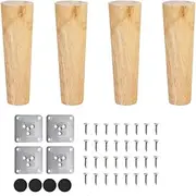 LMSNE Solid Wood Furniture Legs, 4pcs 15cm Vertical Replacement Solid Wood Sofa Legs, with Mounting Plate Screws and Anti-Slip Mats, for Couch Table Chair Dresser Bed