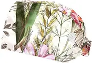 [WOSHJIUK] Working Hat 2 Pack Scrub Caps for Women,Butterfly Plants,Tie Back Cap Adjustable Scrub Hat
