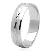 Men's 14K White Gold 5mm Dia Cut Wedding Band Right Hand Plain Ring / Gift Box