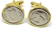 [OCC Old Coin Cufflinks] 1963 59th Birthday Irish Sixpence coin cufflinks - Great gift idea 1963 Irish Harp GLD, Small, Silver Plated, Other Clasp Type, Mens Jewellery