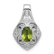 Sterling Silver RH Plated White and Green Diamond with Peridot Pendant