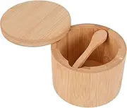 Bamboo Spice Jar Kitchen Seasoning Container Magnetic Rotating Lid Salt Cellar Salt Holder Salt Box Natural Material with Built in Spoon for Countertop Storage Perfect for Maldon Sea Salt Flakes