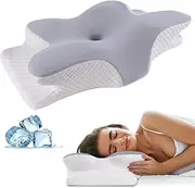 QZTHOU Cervical Neck Pillow, Contoured Support Memory Foam Pillows for Pain Relief Ergonomic Orthopedic Neck Bed Pillow for Side Sleepers, Back and Stomach Sleepers,Light Gray