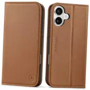 SHIELDON Wallet Case for iPhone 16 Plus 6.7", Genuine Leather Folio Magnetic