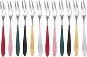 Angoily Cocktail Fork Colourful Fruit Forks Picks Stainless Steel Aperitif Toothpicks Cocktail Forks 12 Pieces Martini Picks for Fruit Cherries Bento Dessert Wedding Holiday Party Toothpick Bento