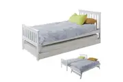 KINGSTON SLUMBER Wooden Single Bed Frame w/ Pop Up Trundle, for Kids Bedroom, White