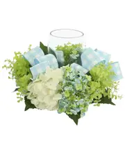 Creative Displays Hydrangea And Eucalyptus Glass Candle Holder Centerpiece With Bows NoSize White