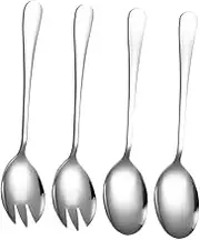 GOOHOCHY 4pcs Stainless Steel Salad Spoon and Fork Set Long Handle Utensils for Mixing Tossing and Serving Dishwasher Safe Modern Design for Casual and Formal Dining
