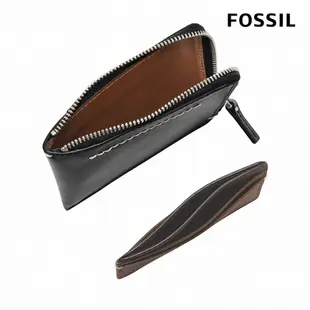 【FOSSIL 官方旗艦館】Westover 真皮拉鍊L型卡片夾包2件組-黑色 ML4594001 (禮盒組附鐵盒)