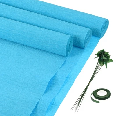 Crepe Paper Roll 8.2ftx20.5 Inch w Floral Stem Wire, Tapes Sky Blue 6pcs
