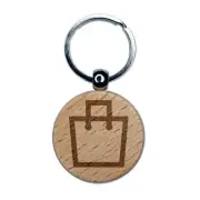 Purse Outline Shopping Engraved Wood Round Keychain Tag Charm