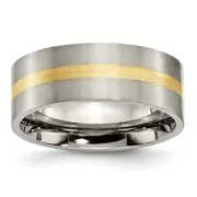 Titanium Brushed w/14k Yellow Inlay 8mm Flat Band