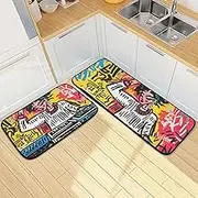 Kitchen Mats for Floor, 2 Piece, Dj Woman Funny Cute Washable Non-Slip Kitchen Rugs Set for Home & Office, Sink, Laundry, 19.7” x 27.6” + 19.7” + 47.2”