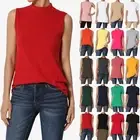 TheMogan S~3XL Mock Turtle Neck Short Sleeve Top Stretch Cotton Sleeveless Tank