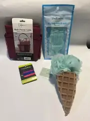 Shower Set: Mesh Shower Caddy, 6 Hair Styling Comb, Bath Sponge, 10pc Hair Grip