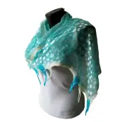 Summer Nuno Felted Delicate Blue Scarf with White Dots, Boho Wedding Felted Wrap