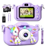 Kids Mini Camera Cartoon Unicorn Toys for Girls Boys Birthday GiftsPurple A01