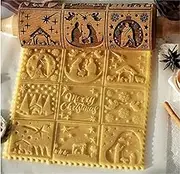 Christmas Wooden Rolling Pin for Baking Engraved Embossing Rolling Pin Cookie Stamps Roller Square Grid Cookies Mold Kitchen Decor Tools for Baking Embossed Cookies (Grilles Jesus)