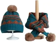 Hemasa Autumn and winter New pattern children's knitted wool hat warm cross neck two-piece set (Color 1)