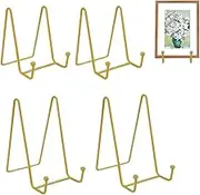 4 Pack Gold Metal Display Stand, Decorative Plate Stand Holder, Premium Frame Holder Stand for Picture, Book, Photo Easel, Tablets and Artistic Work, 4/6inch (2small + 2large)