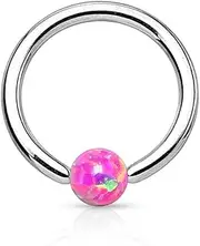 [Pierced Owl] 16GA Stainless Steel Synthetic Opal Ball Captive Bead Ring