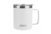 Oasis Double Wall Coffee Mug 400ml Vacuum Insulated Travel Cup w/ Lid White