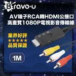 BRAVO-U AV端子RCA轉HDMI公接口 高畫質1080P電視影音傳輸線 1M