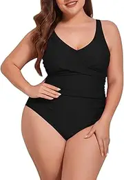 [Kisscynest] Women's Plus Size One Piece Swimsuit Ruched Tummy Control Bathing Suit Bandeau Twist Front Swimwear