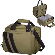 VEVOR Range Bag for 2 Pistols, Tactical Gun Bag with 2 Built-in Removable Pistol Bags & 6 Detachable Magazines, Gun Range Bag for Outdoor Hunting Shooting, Lockable Carrying Handgun Bag Case, Brown