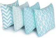 [Penguin Home] Set of 4 100% Slub Cotton Fabric Cushion Covers 45cm x 45cm Double Sided Square Pillow Covers with Invisible Zipper Pillow Cases for Living Room, Bedroom, Sofa (Blue)