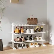 [Varhomax] White Shoe Rack, Bamboo Shoe Rack Organizer for Closet and Entryway, Thick Wooden Free Standing Shoe Shelf for Small Spaces, Sturdy & Versatile for Bedroom, Bathroom, Garage (3-Tier)